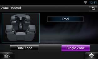 التحكم في الصوتيات التحكم في مناطق الصوت يمكنك اختيار مصادر تشغيل مختلفة لكل من مواضع الجلوس ا أ لمامية والخلفية بالسيارة. المس [ ] في أية نافذة. المس.]Audio[ تظهر شاشة الصوتيات.