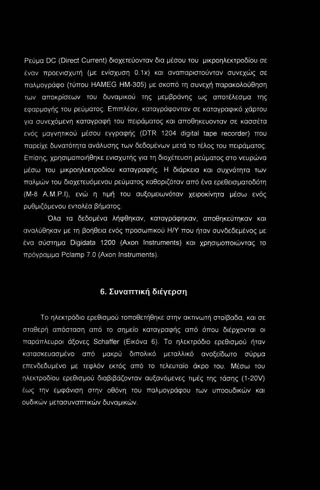 Επιπλέον, καταγράφονταν σε καταγραφικό χάρτου για συνεχόμενη καταγραφή του πειράματος και αποθηκεύονταν σε κασσέτα ενός μαγνητικού μέσου εγγραφής (DTR 1204 digital tape recorder) που παρείχε