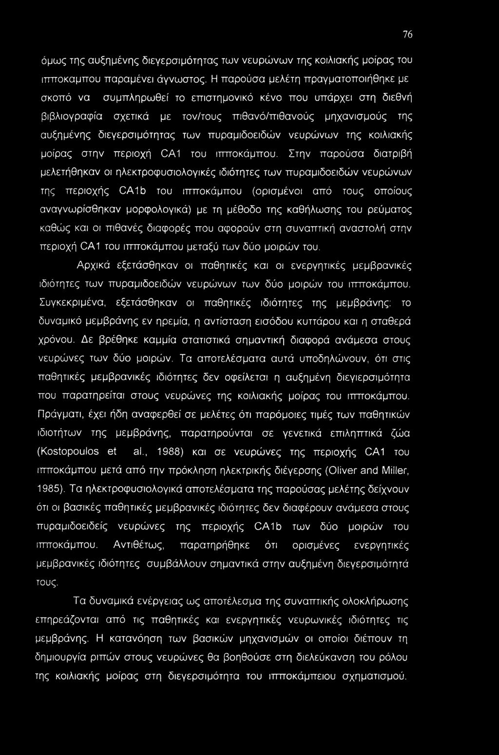 πυραμιδοειδών νευρώνων της κοιλιακής μοίρας στην περιοχή CA1 του ιπποκάμπου.