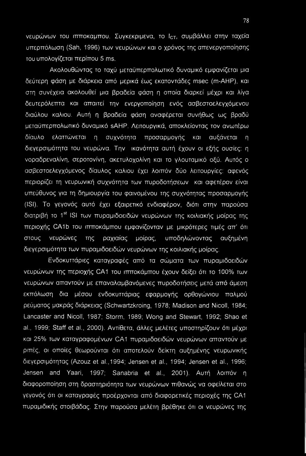λίγα δευτερόλεπτα και απαιτεί την ενεργοποίηση ενός ασβεστοελεγχόμενου διαύλου καλιού. Αυτή η βραδεία φάση αναφέρεται συνήθως ως βραδύ μεταϋπερπολωτικό δυναμικό sahp.