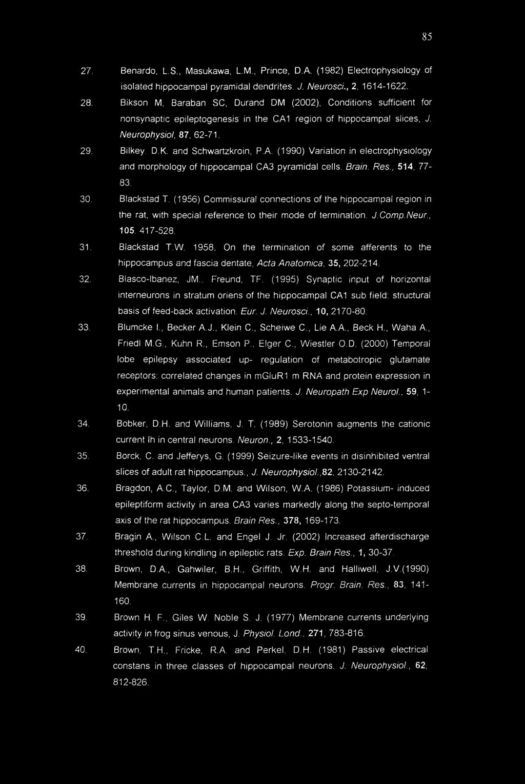 and Schwartzkroin, P.A. (1990) Variation in electrophysiology and morphology of hippocampal CA3 pyramidal cells. Brain. Res., 514, 77-83. 30. Blackstad T.