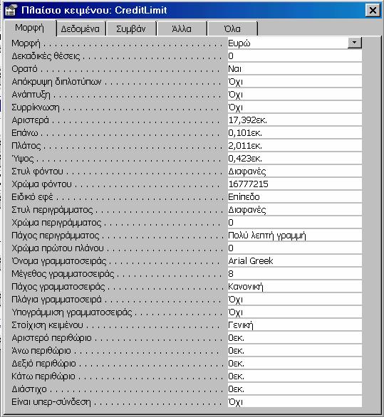 Από εδώ μπορούμε να ρυθμίσουμε πλέον όλες τις ιδιότητες αυτού του αντικειμένου Οι δυνατότητες των ρυθμίσεων παρουσιάζονται αναλυτικά στις σημειώσεις σας,