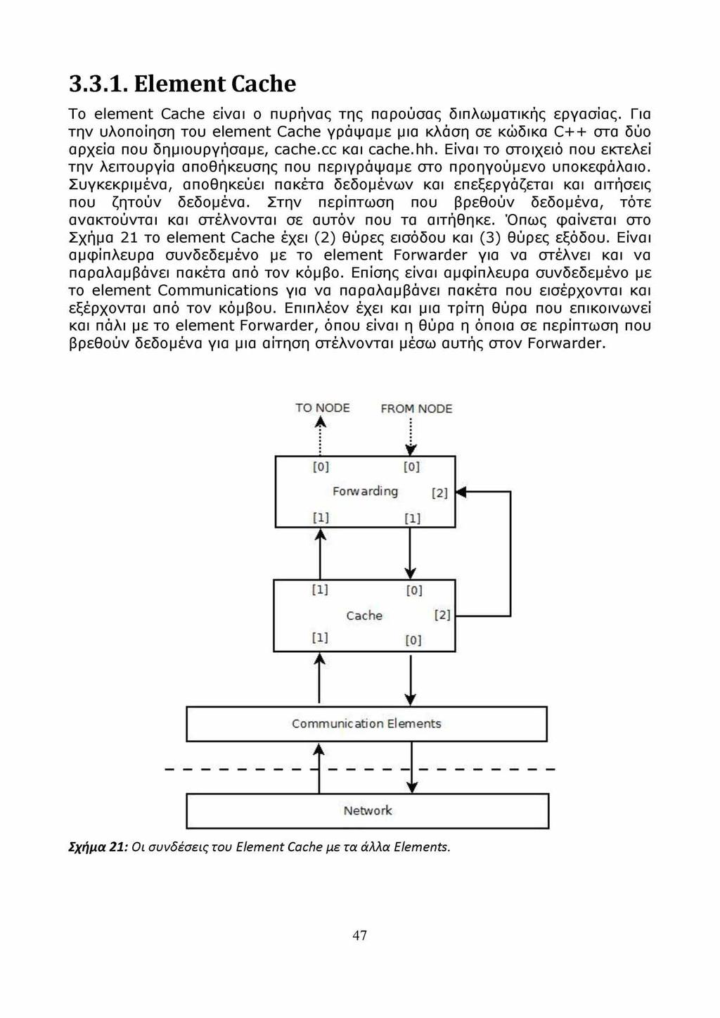 3.3.1. Element Cache To element Cache είναι ο πυρήνας της παρούσας διπλωματικής εργασίας. Για την υλοποίηση του element Cache γράψαμε μια κλάση σε κώδικα C++ στα δύο αρχεία που δημιουργήσαμε, cache.