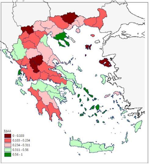 Ε. Μεσσηνίας και Λακωνίας. Μέσο επίπεδο ευημερίας εμφανίζει η Π.Ε. Κορινθίας και ακόμη υψηλότερο η Π.Ε. Αργολίδας.