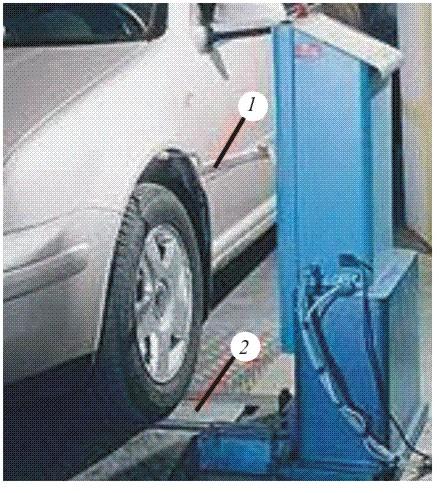 pe platou 2 cu roţile din faţă sau din spate. Pîrghiile 1 se fixează de caroserie.