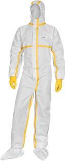 Ολόσωμες φόρμες χημικής προστασίας ΤΥΠΟΣ 5 - ΤΥΠΟΣ 6 Προϊόν Χρώματα Περιγραφή Μεγέθη Κανόνας DT115 Άσπρο Ολόσωμη φόρμα με ελαστική κουκούλα, μη υφαντή ελασμάτινη με μικροπόρους.
