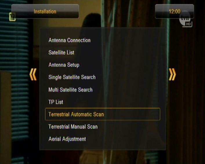 11.7 Αυτόματη σάρωση επίγειου σήματος - Terrestrial Automatic Scan (Μόνο στα μοντέλα Combo) Σε αυτό το μενού, μπορείτε να κάνετε αυτόματη αναζήτηση καναλιών - ο δέκτης αναζητά μόνο ανά συχνότητα,