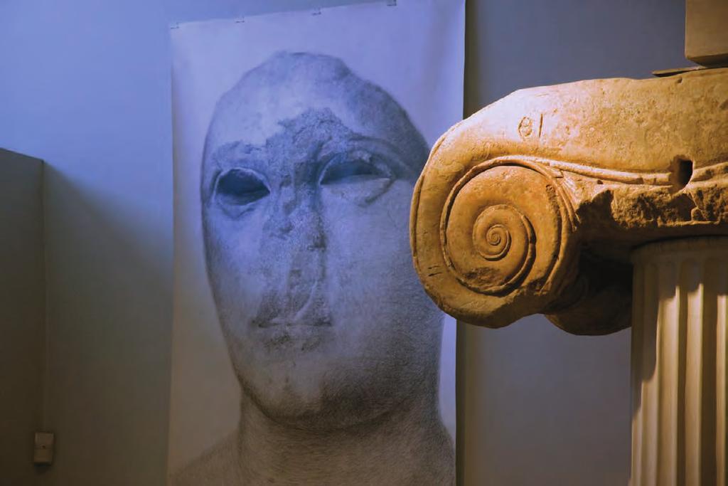 Grafito y lápices de colores sobre papel. Ιωνικά κιονόκρανα ναού (τέλη του 6 ου αι. π.χ.