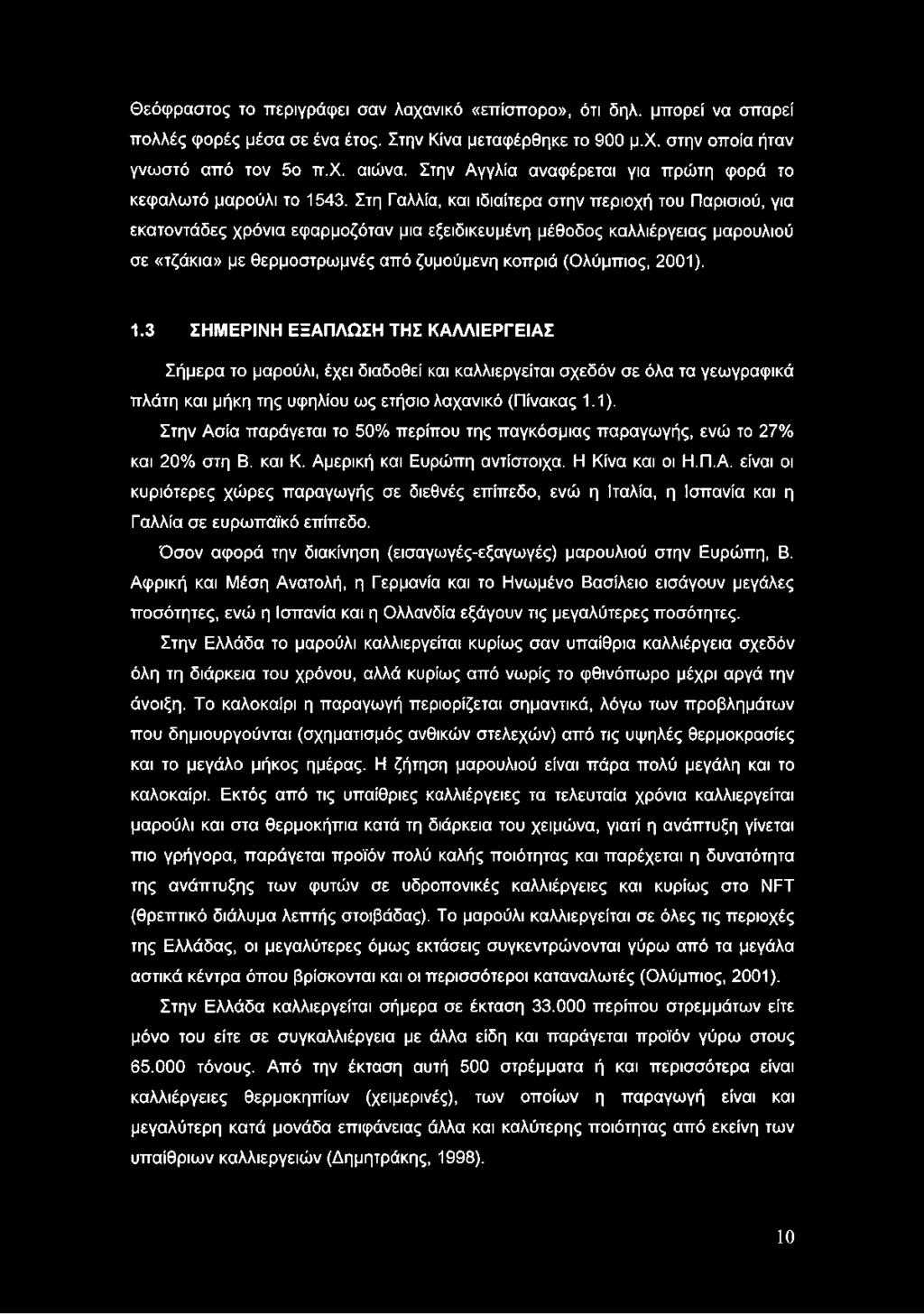 Στη Γαλλία, και ιδιαίτερα στην περιοχή του Παρισιού, για εκατοντάδες χρόνια εφαρμοζόταν μια εξειδικευμένη μέθοδος καλλιέργειας μαρουλιού σε «τζάκια» με θερμοστρωμνές από ζυμούμενη κοπριά (Ολύμπιος,