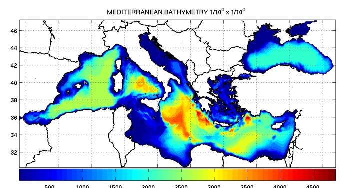 παγκόσμιας βαθυμετρίας/τοπογραφίας ETOPO ( 1 ) χωρικής ανάλυσης της μοίρας (1 της μοίρας = 185 m στον ισημερινό) και κατακόρυφης ακρίβειας 1 m.