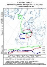 Για την περίπτωση της Αθήνας το µοντέλο HYSPLIT δείχνει ότι τα σωµατίδια βρέθηκαν πάνω από την Αθήνα προερχόµενα απ ευθείας από την Βόρεια Αφρική (Εικόνα 4.