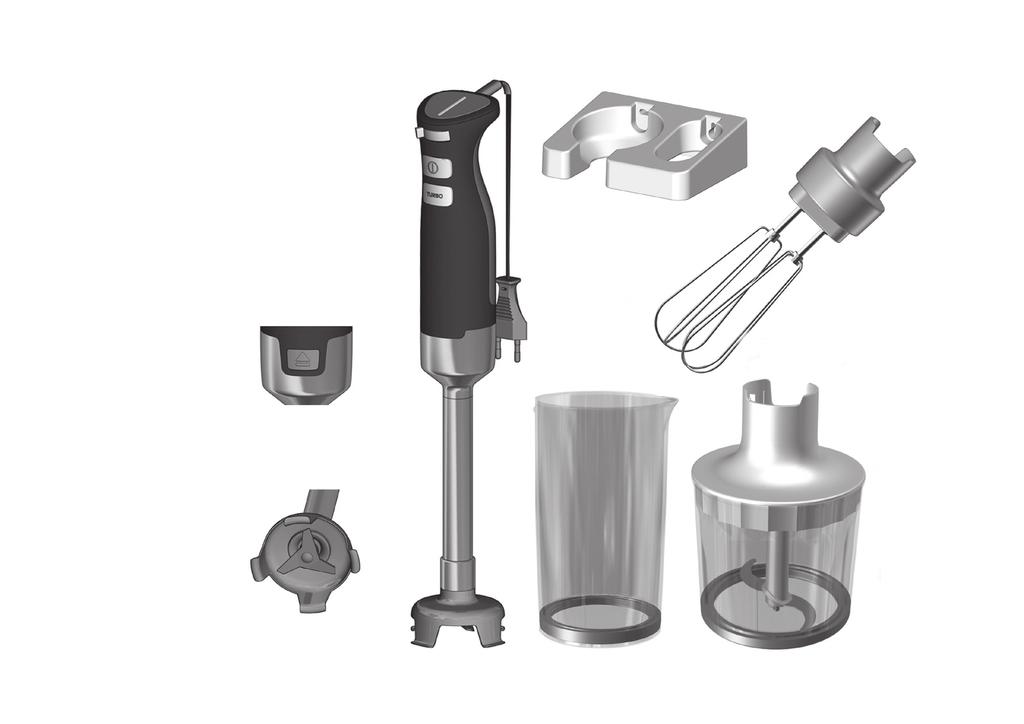 A B C P O E G N M H L I J K Components A. LE light speed indicator B. Speed selector C. Power button. Turbo button E. Handheld part. Metal mixing foot G. Release button H. Mixing knife I.