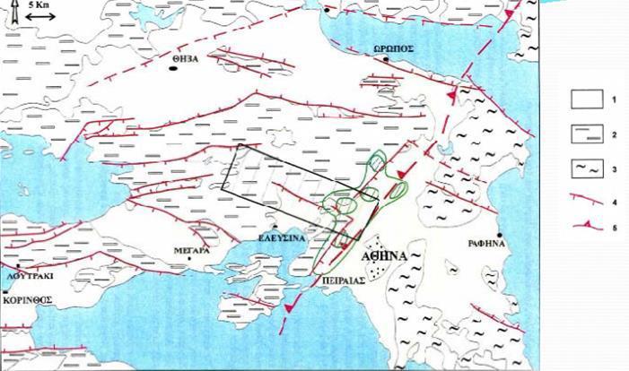 2 Γεωλογία Ευρύτερης περιοχής μελέτης, Αττικής Το Λεκανοπέδιο των Αθηνών βρίσκεται στο κεντρικό τμήμα της Αττικής, και έχει μήκος 22km από ΒΑ προς τα ΝΔ και πλάτος 11km εγκαρσίως.