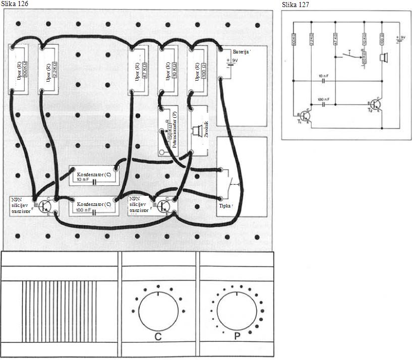 Elektronska sirena Mi vsi poznamo 2-delni zvok sirene policije in gasilcev. Z načrtom izgradnje ustrezno s sliko 126 lahko naredimo podobnem zvočni efekt.