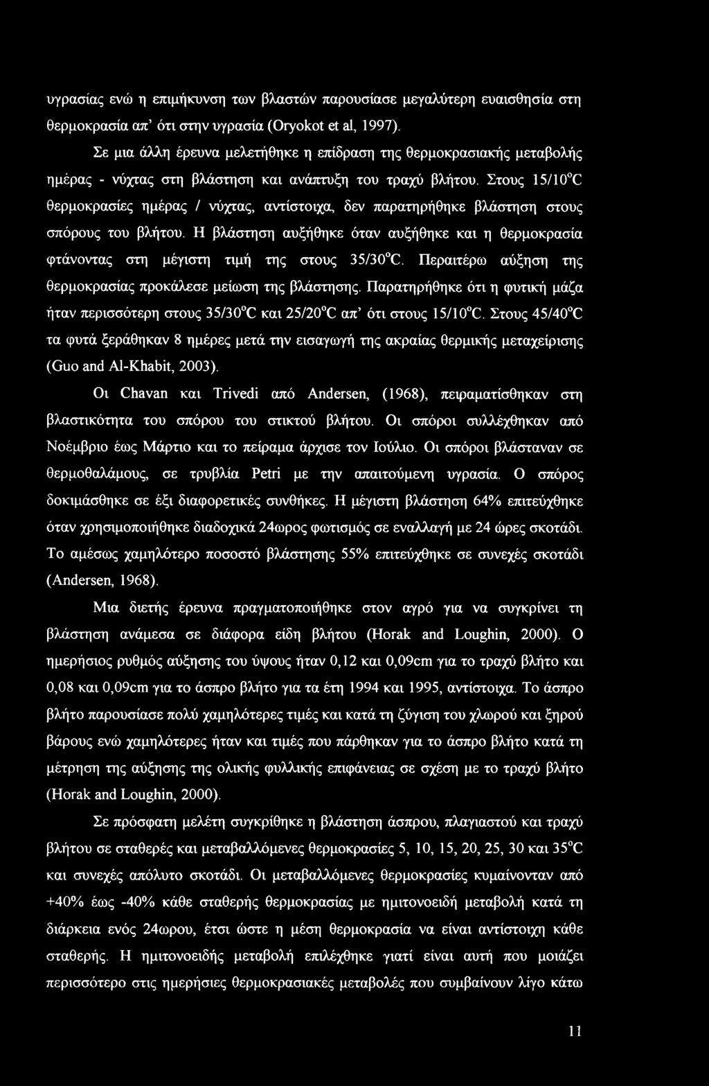 Στους 15/10 C θερμοκρασίες ημέρας / νύχτας, αντίστοιχα, δεν παρατηρήθηκε βλάστηση στους σπόρους του βλήτου.