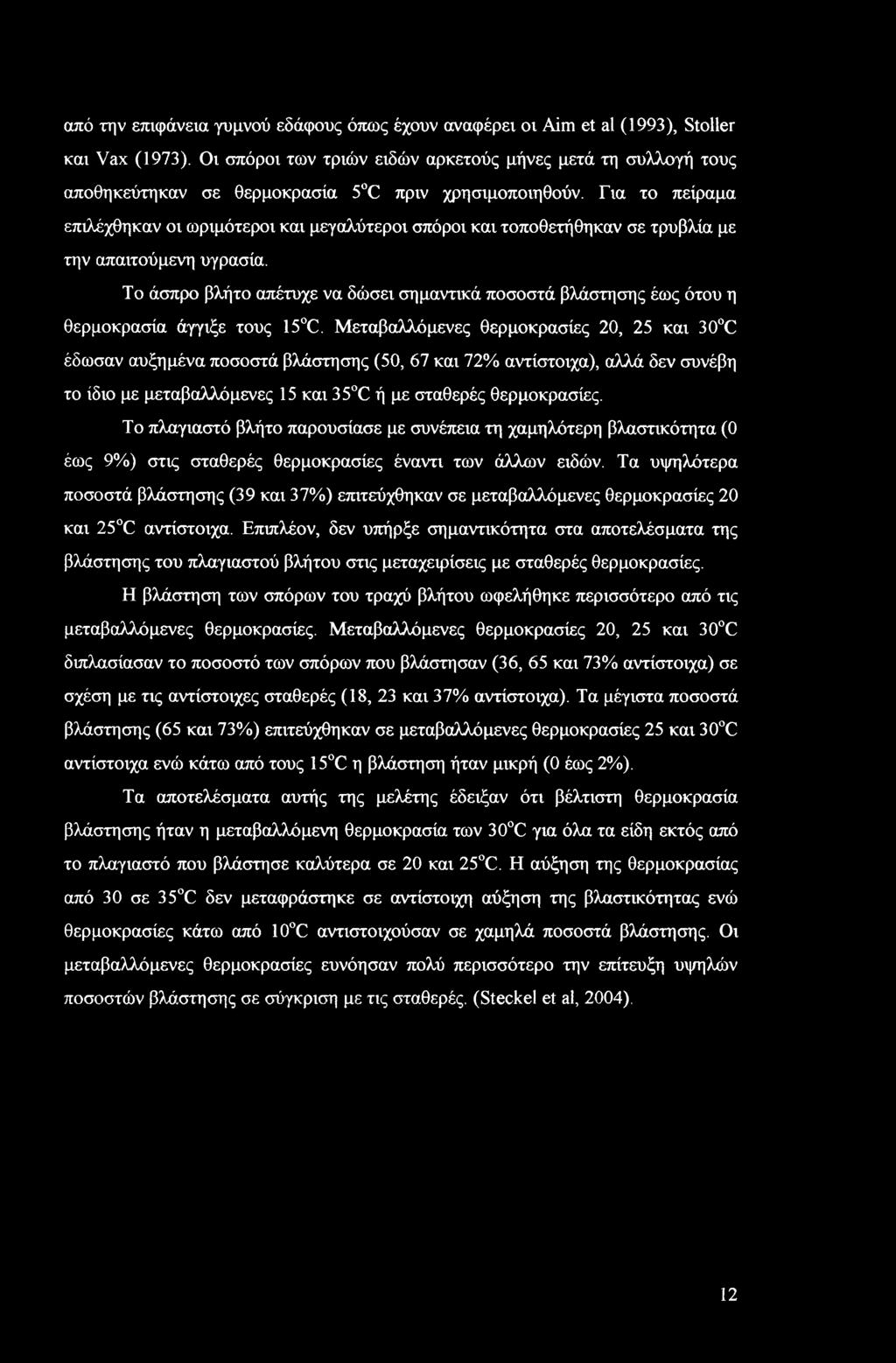 Για το πείραμα επιλέχθηκαν οι ωριμότεροι και μεγαλύτεροι σπόροι και τοποθετήθηκαν σε τρυβλία με την απαιτούμενη υγρασία.