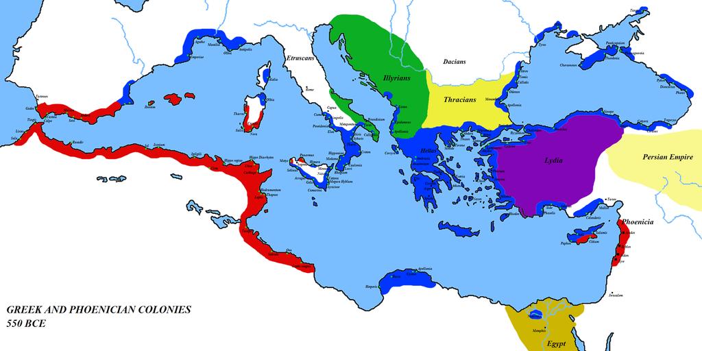 Ελληνικές και φοινικικές αποικίες γύρω στο 550 π.χ.