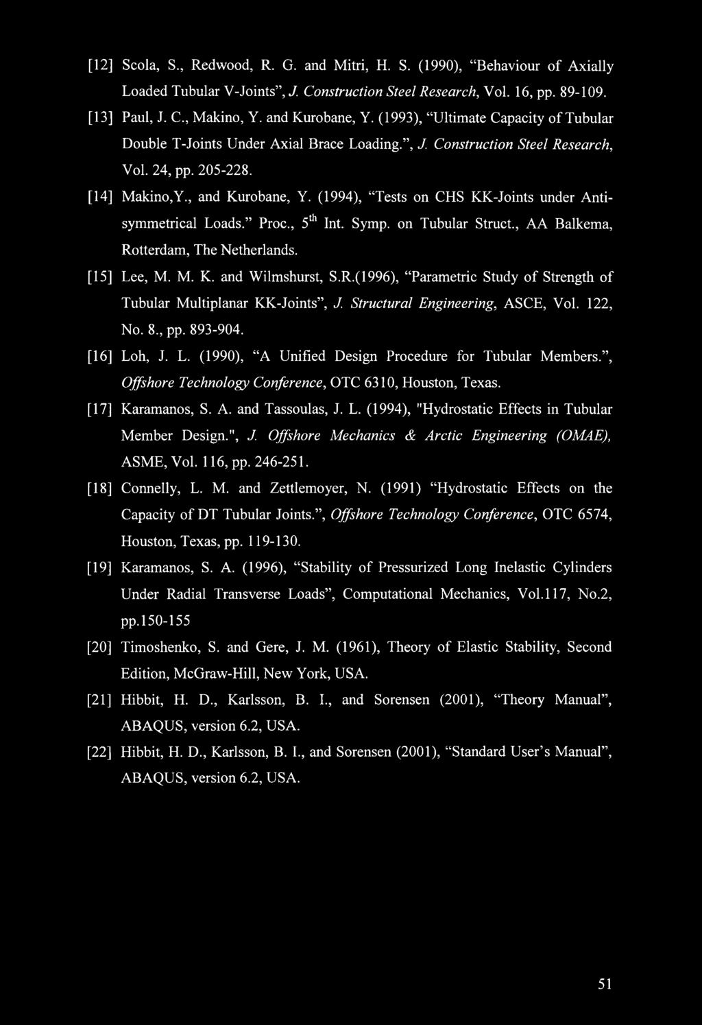 (1994), Tests on CHS KK-Joints under Antisymmetrical Loads. Proc., 5th Int. Symp. on Tubular Struct., AA Balkema, Rotterdam, The Netherlands. [15] Lee, Μ. Μ. K. and Wilmshurst, S.R.(1996), Parametric Study of Strength of Tubular Multiplanar KK-Joints, J.