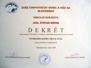 Dekrét RCH plemena RM Pastva možné v tom období v ČR kúpiť plemenného barana R1, musel som osloviť MP SR.
