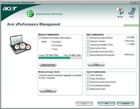6 Empowering Technology Acer erecovery Management Το Acer erecovery Management είναι ένα ισχυρότατο βοηθητικό πρόγραµµα το οποίο αποφεύγει την ανάγκη για δίσκους επαναφοράς που παρέχονται από τον