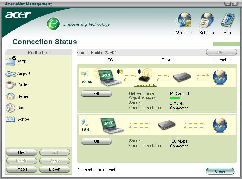9 Acer enet Management Το Acer enet Management διευκολύνει την τάχιστη και απλούστατη σύνδεση σε ενσύρµατα αλλά και ασύρµατα δίκτυα σε διάφορες τοποθεσίες.
