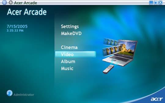 45 Acer Arcade (για ορισµένα µοντέλα) Το Acer Arcade είναι µια ενσωµατωµένη εφαρµογή αναπαραγωγής µουσικής, φωτογραφιών, τηλεόρασης, ταινιών DVD και βίντεο.