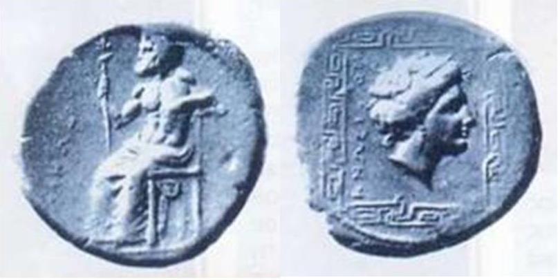 87 Νόμισμα Κνωσού, 3ος αι. π.χ., με το Μίνωα και την κόρη του Αριάδνη (Μουσείο Ηρακλείου). Πριν από το Μίνωα δεν υπήρχαν οργανωμένες πολιτείες, όχι μόνο στην Ελλάδα, αλλά και σε όλο τον αρχαίο κόσμο.