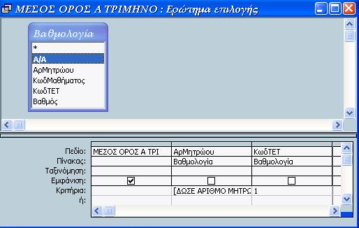 πρέπει να περιµένει. Για παράδειγµα, αν ορίσουµε µια παράµετρο ως αριθµό, η Access δεν θα δέχεται αλφαριθµητικούς χαρακτήρες ως τιµή της παραµέτρου.