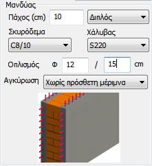 ΜΑΝΔΥΑΣ Στην περίπτωση που απαιτείται η χρήση Μανδύα στην τοιχοποιία, ορίζεται τα γεωμετρικά χαρακτηριστικά του, την ποιότητα των υλικών και τον οπλισμό.