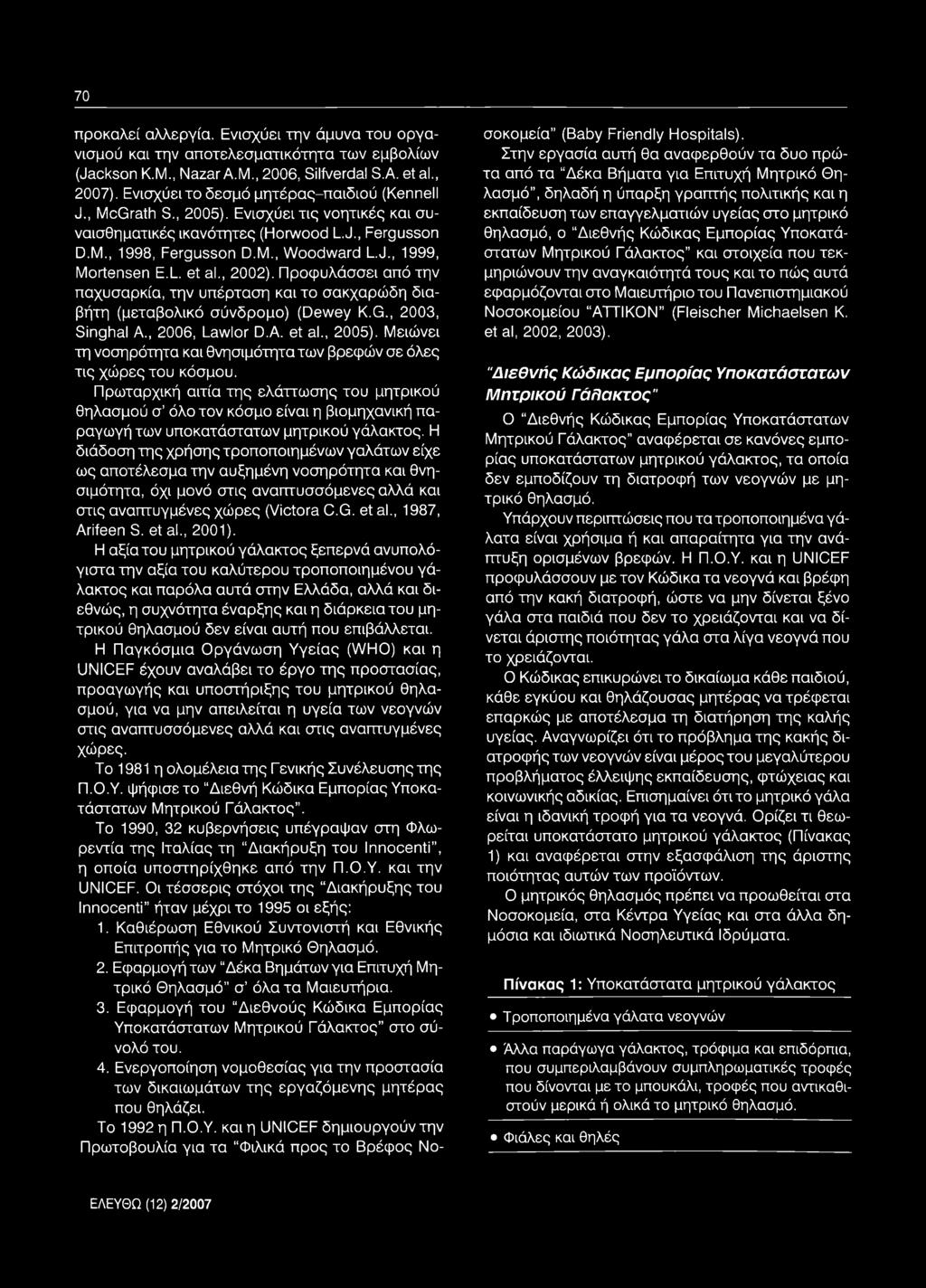 L. et al., 2002). Προφυλάσσει από την παχυσαρκία, την υπέρταση και το σακχαρώδη διαβήτη (μεταβολικό σύνδρομο) (Dewey K.G., 2003, Singhal A., 2006, Lawlor D.A. et al., 2005).