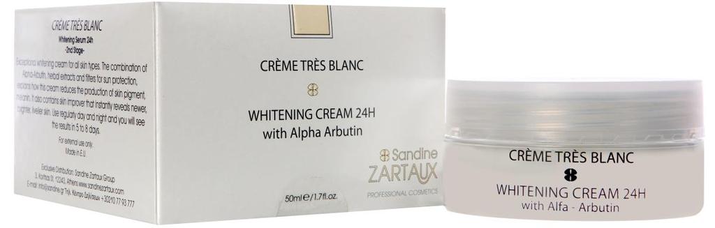 Crème Très Blanc - Εξαιρετική Λευκαντική Κρέμα για όλους τους τύπους δέρματος (2nd stage) Μειώνει αποτελεσµατικά τον σχηµατισµό της µελανίνης στις πάσχουσες περιοχές Εντυπωσιακό Λευκαντικό Αποτέλεσμα