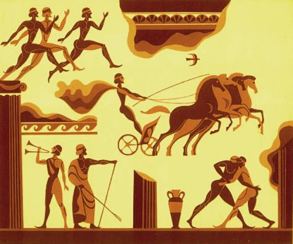 Πρόγραμμα Ολυμπιακών Αγώνων(4 ημέρα) Όλοι οι αθλητές, οι Ελλανοδίκες, οι θεωρίες σε πομπή που ξεκινούσε από το γυμνάσιο έφτανε στο μεγάλο βωμό του Διός, όπου έκαναν θυσία 100