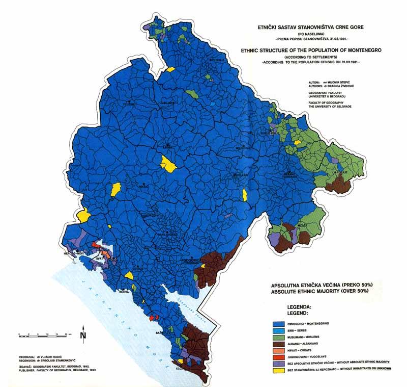 ΣΕΡΒΙΚΗ ΕΠΑΡΧΙΑ ΤΟΥ ΜΑΥΡΟΒΟΥΝΙΟΥ Στις απογραφές του 1948 και του 1953 η εθνική δομή του πληθυσμού του Μαυροβουνίου παρουσιάστηκε ανά διοικητικές περιφέρειες, και στις απογραφές του 1961,1971,1981 και