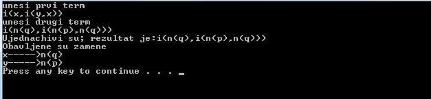 Дакле, друга формула се може уједначити са првом аксиомом исказног рачуна, тј. инстанца је аксиоме 1. Пример 2. Нека сада имамо формуле ( y x) (x y) ( q p) (p q) за које се питамо да ли су уједначиве.