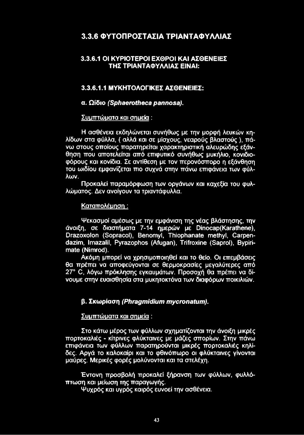 εξάνθηση που αποτελείται από επιφυτικό συνήθως μυκήλιο, κονιδιοφόρους και κονίδια. Σε αντίθεση με τον περονόσπορο η εξάνθηση του ωιδίου εμφανίζεται πιο συχνά στην πάνω επιφάνεια των φύλλων.