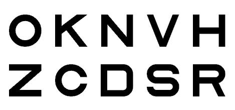 Obrázok 35. Snellenové optotypy V roku 1959 Louisa Sloan navrhla iných 10 písmen: S, D, K, H, N, O, C, V, R a Z. Tentokrát sú písmená bez výraznej pätky.