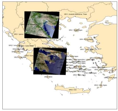 67 Ε κ τ ί μ η σ η δ α σ ο κ ά λ υ ψ η ς μ ε χ ρ ή σ η χ ρ ο ν ο σ ε ι ρ ώ ν βοήθεια τον δορυφορικών δεδομένων και της γεωχωρικής βάσης δεδομένων των Ελληνικών δασών. Εικόνα 16 :Χάρτης της Ελλάδας.