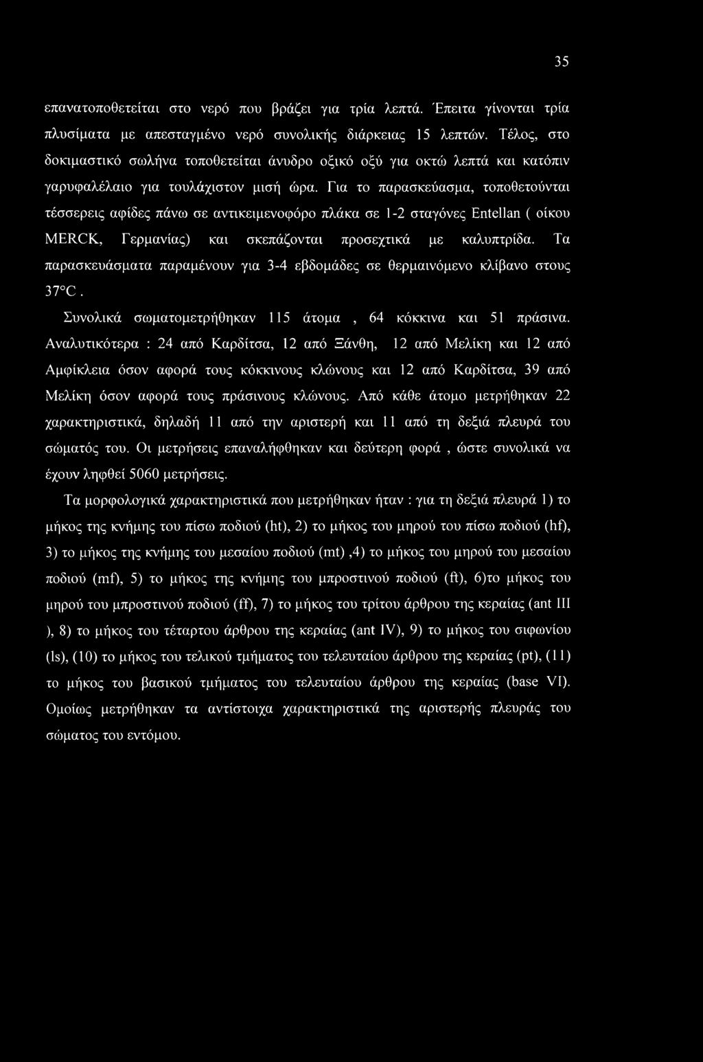 Για το παρασκεύασμα, τοποθετούνται τέσσερεις αφίδες πάνω σε αντικειμενοφόρο πλάκα σε 1-2 σταγόνες Entellan ( οίκου MERCK, Γερμανίας) και σκεπάζονται προσεχτικά με καλυπτρίδα.
