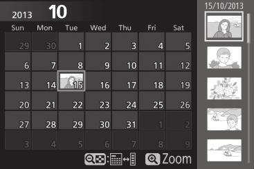 Απεικόνιση Ημερολογίου Για να προβάλετε εικόνες που λήφθηκαν σε μία επιλεγμένη ημερομηνία, πατήστε το κουμπί W (Q) όταν εμφανίζονται 80 εικόνες.