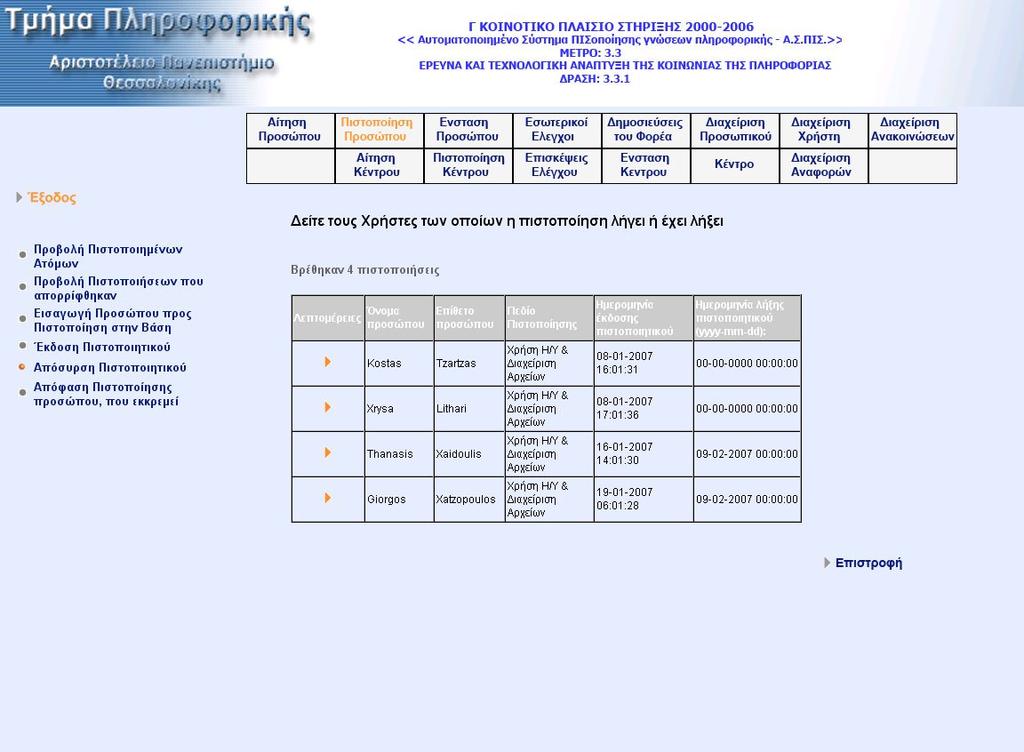 επιλέξουµε να αποσύρουµε το πιστοποιητικό από