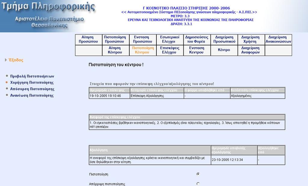 όλων των κέντρων των οποίων η αίτηση έγινε δεκτή