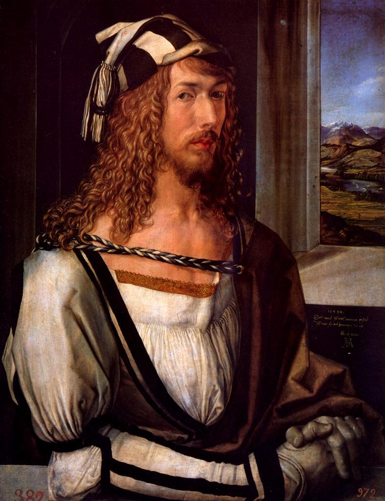 Albrecht Dürer Self-Portrait 1498 oil on board 20 1/2 in. x 16 1/8 in.