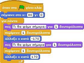 Θυμάστε τι θα συνέβαινε αν χρησιμοποιούσατε την εντολή Και το σενάριο για το ψάρι: Παίξε ήχο. Δοκιμάστε την αντίστοιχη εντολή και εξηγήστε το αποτέλεσμα.
