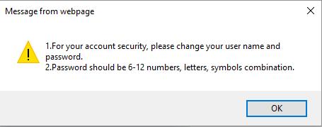 Αφού πατήσουμε το κουμπί Login η κάμερα θα μας ζητήσει να αλλάξουμε αυτούς τους κωδικούς για λόγους ασφαλείας.