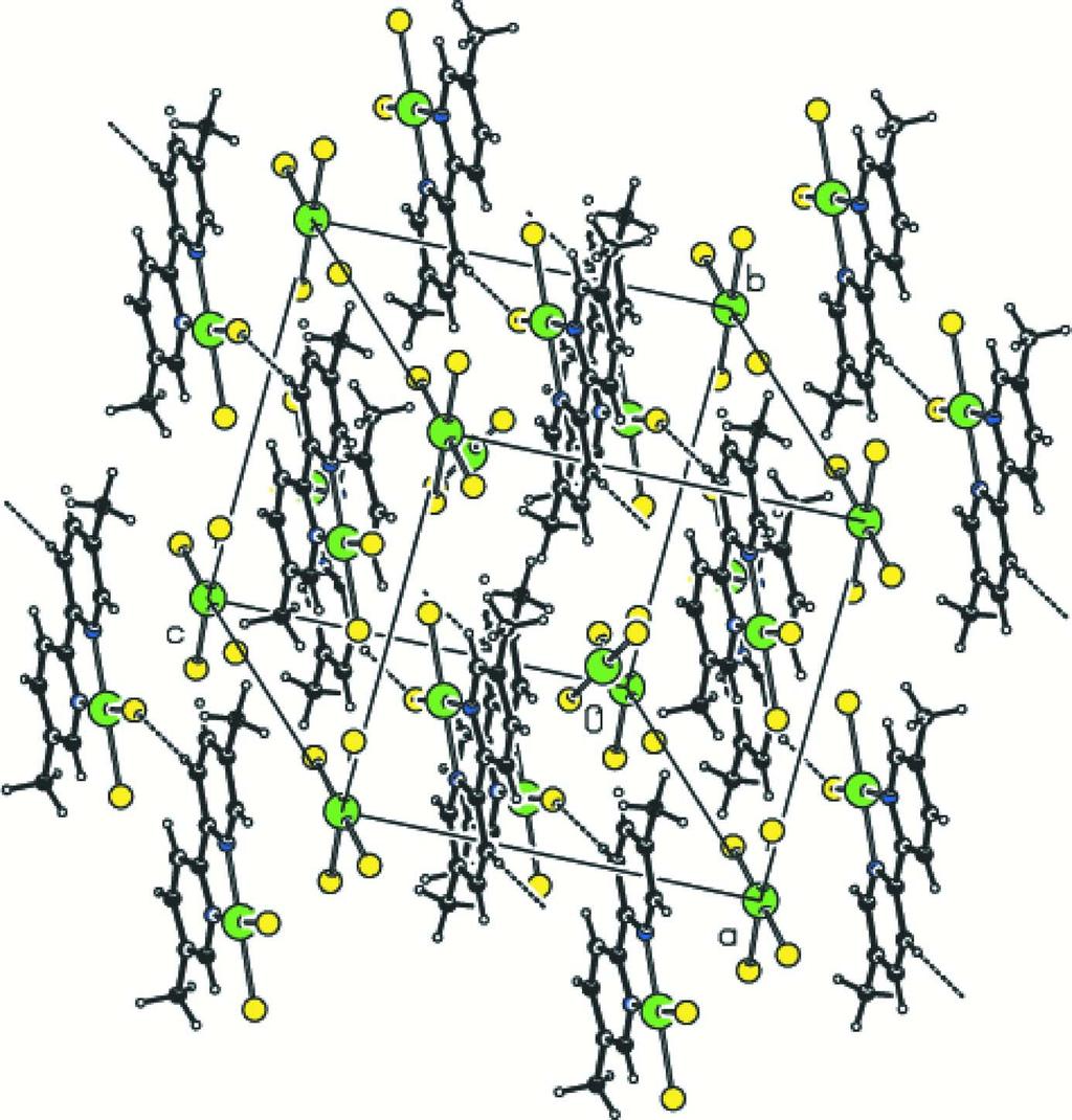 Figure 2 A general view of the packing and hydrogen bonding interactions in (I).