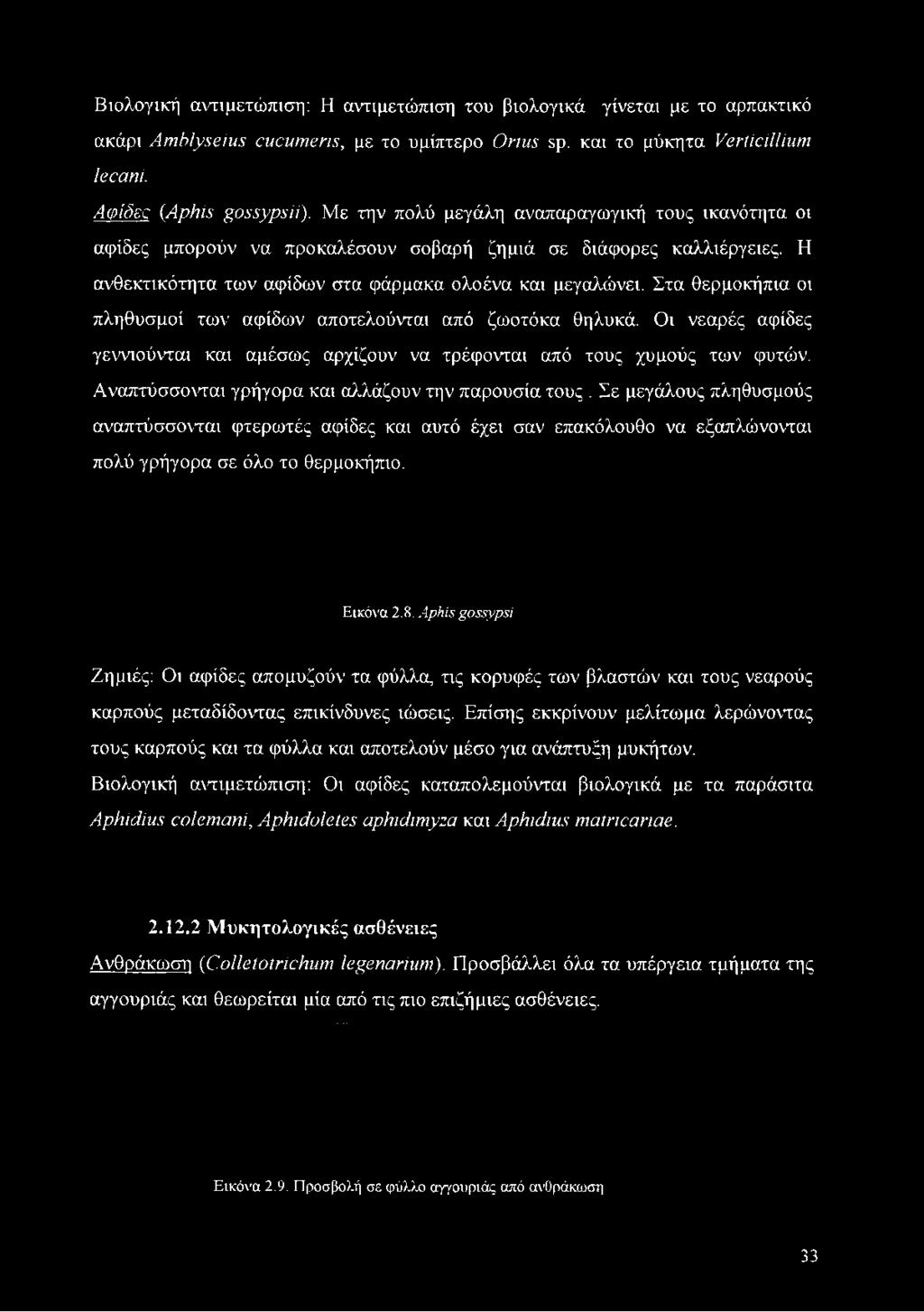 Η ανθεκτικότητα των αφίδων στα φάρμακα ολοένα και μεγαλώνει. Στα θερμοκήπια οι πληθυσμοί των αφίδων αποτελούνται από ζωοτόκα θηλυκά.