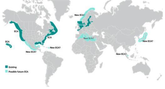 Περιοχή της Βαλτικής Θάλασσας: μόνο για SOx. Περιοχή της Βόρειας Θάλασσας: μόνο για SOx. Περιοχή της Βόρειας Αμερικής: για SOx, NOx και PM.
