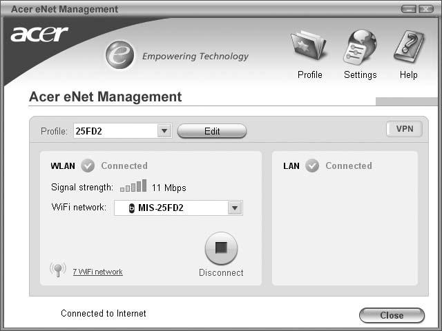 9 Acer enet Management Το Acer enet Management διευκολύνει την τάχιστη και απλούστατη σύνδεση σε ενσύρµατα αλλά και ασύρµατα δίκτυα σε διάφορες τοποθεσίες.