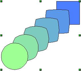 Βαθμιαίος αποχρωματισμός δύο αντικειμένων Ο βαθμιαίος αποχρωματισμός δημιουργεί σχήματα και τα κατανέμει με ομοιόμορφα βήματα μεταξύ δύο αντικειμένων σχεδίασης.