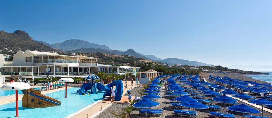 Sunshine Crete Beach, με τα οικογενειακά δωμάτια και το πάρκο με τις νεροτσουλήθρες, ξεχωρίζει για την τοποθεσία και τον πλούτο των παροχών και υπηρεσιών του.